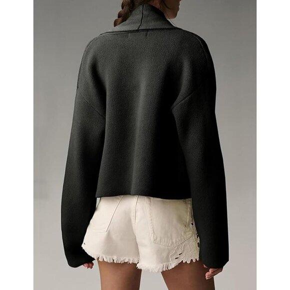 Women's Cropped Cardigan Knit Open Front Sweater Oversized Shawl Layer - Picture 2 of 5